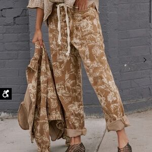 NWT Bohme Floral Jeans tan cream size XS Women